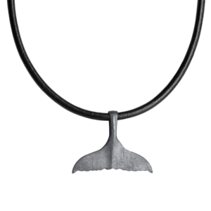 Leather Cord Necklace with Oxidized Retro large whale tail pendant
