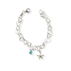 'Love in the Sea' - Open Heart Bracelet w/Mini Sea Star + Aqua Bead