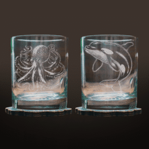 Etched Old Fashioned Drinking Glass - Choose Orca or Octopus