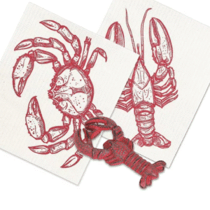 Red Lobster Cast Iron Bottle Opener Bundle with 2pc Kitchen Towel Set