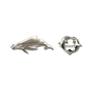 Sterling Silver Brooch Pin - Peaceful Humpback or Kissing Dolphins