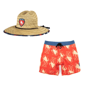 2pc Octopus Boardshort + Straw Hat Beach Bundle - LIMITED TIME!